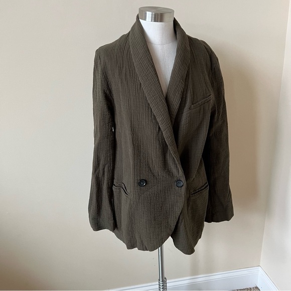 Free People Rowan Blazer Gauzy Cotton Army Green  17707 - Picture 7 of 12